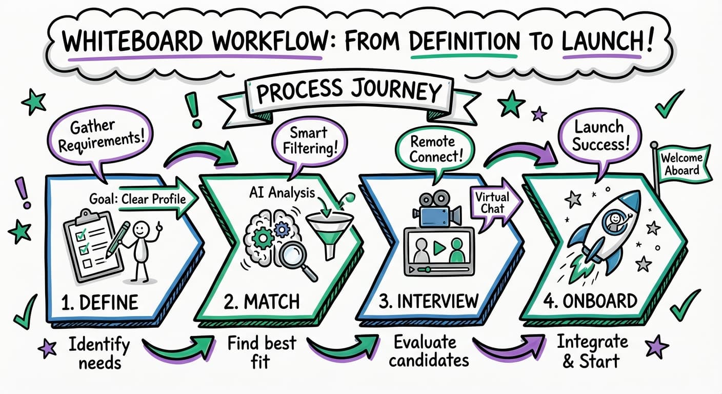 Learnexus 4-step hiring process: Define, Match, Interview, Onboard